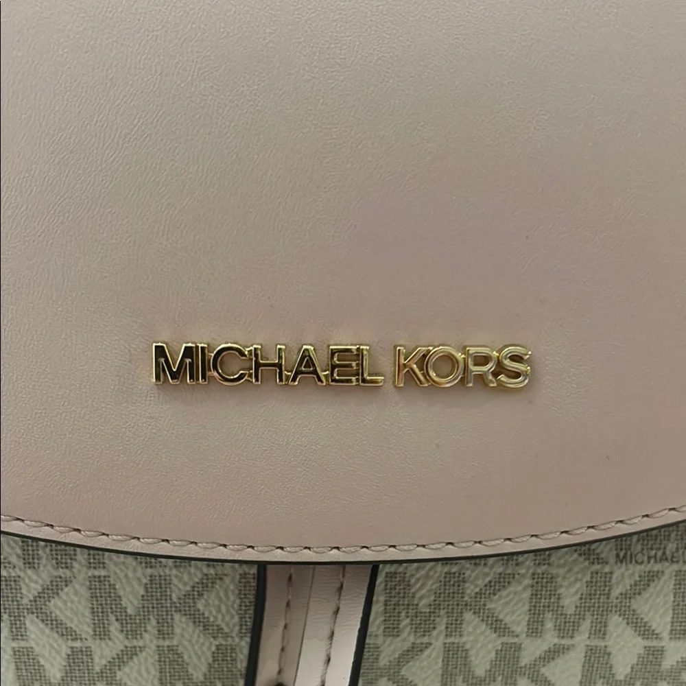 Michael Kors Pink and Beige Signature Logo Backpack